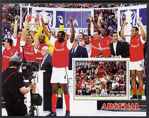 Benin 2003 Arsenal Football Club perf m/sheet unmounted mint. Note this item is privately produced and is offered purely on its thematic appeal, stamps on , stamps on  stamps on , stamps on  stamps on football, stamps on  stamps on sport