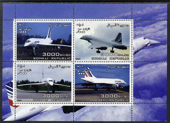 Somalia 2004 Concorde perf sheetlet containing 4 values unmounted mint. Note this item is privately produced and is offered purely on its thematic appeal, stamps on , stamps on  stamps on aviation, stamps on  stamps on concorde