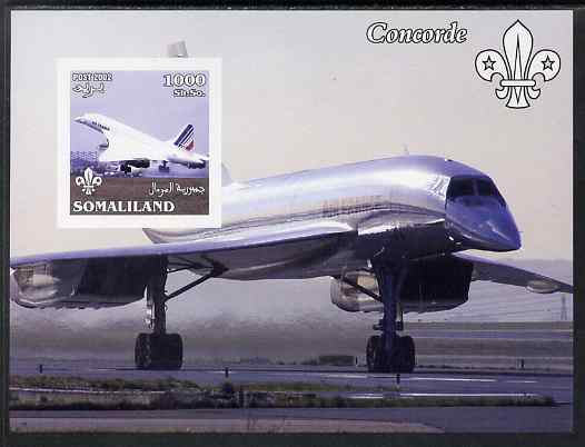 Somaliland 2002 Concorde imperf m/sheet with Scout Logo unmounted mint, stamps on , stamps on  stamps on aviation, stamps on  stamps on concorde, stamps on  stamps on scouts