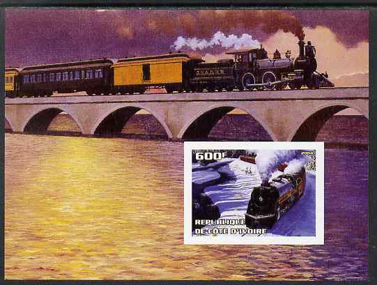 Ivory Coast 2004 Classic Locomotives #1 imperf m/sheet unmounted mint, stamps on railways, stamps on bridges