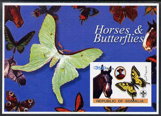 Somalia 2003 Horses & Butterflies (also showing Baden Powell and Scout & Guide Logos) imperf s/sheet unmounted mint, stamps on , stamps on  stamps on horses, stamps on  stamps on butterflies, stamps on  stamps on scouts