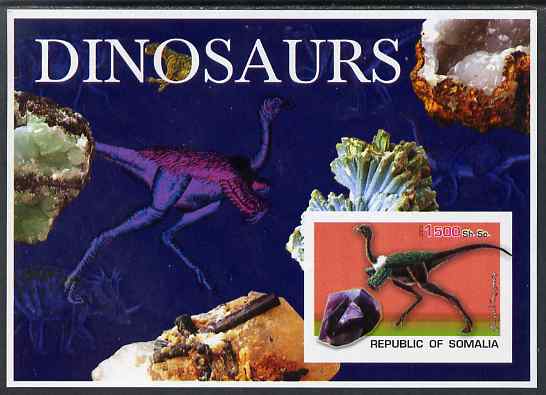 Somalia 2003 Dinosaurs & Minerals imperf souvenir sheet unmounted mint, stamps on dinosaurs, stamps on minerals