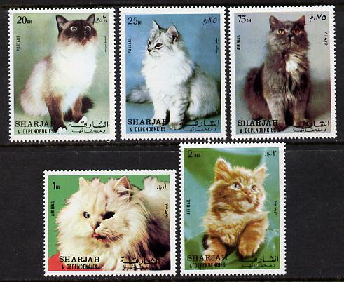 Sharjah 1972 Cats set of 5 unmounted mint (Mi 1030-34A) , stamps on animals   cats