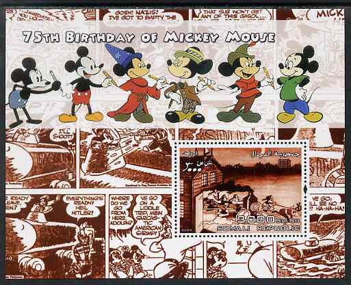 Somalia 2004 75th Birthday of Mickey Mouse #11 - Cartoon Strip in Brown perf m/sheet unmounted mint, stamps on disney, stamps on personalities, stamps on films, stamps on cinema, stamps on 