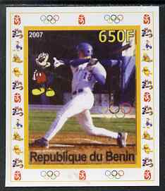 Benin 2007 Baseball #07 individual imperf deluxe sheet with Olympic Rings & Disney Character unmounted mint. Note this item is privately produced and is offered purely on its thematic appeal, stamps on , stamps on  stamps on sport, stamps on  stamps on olympics, stamps on  stamps on disney, stamps on  stamps on baseball