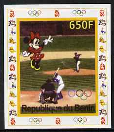 Benin 2007 Baseball #08 individual imperf deluxe sheet with Olympic Rings & Disney Character unmounted mint. Note this item is privately produced and is offered purely on its thematic appeal, stamps on , stamps on  stamps on sport, stamps on  stamps on olympics, stamps on  stamps on disney, stamps on  stamps on baseball