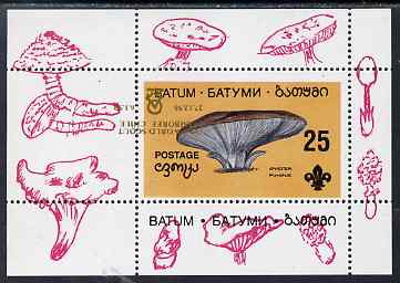 Batum 1998 World Scout Jamboree opt on 1994 Fungi 25k individual perf deluxe sheet with opt in gold inverted, stamps on , stamps on  stamps on fungi, stamps on  stamps on scouts