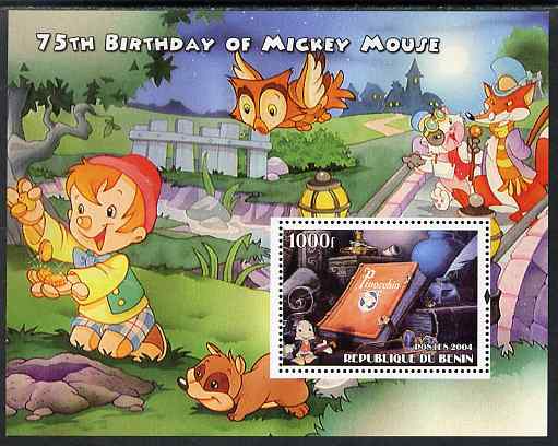 Benin 2004 75th Birthday of Mickey Mouse - Pinocchio perf m/sheet unmounted mint. Note this item is privately produced and is offered purely on its thematic appeal, stamps on , stamps on  stamps on disney, stamps on  stamps on films, stamps on  stamps on movies, stamps on  stamps on cinema, stamps on  stamps on 