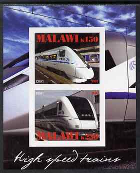 Malawi 2009 High Speed Trains #1 imperf sheetlet containing 2 values (CRH1) unmounted mint, stamps on , stamps on  stamps on railways
