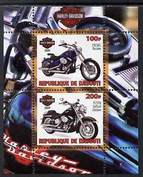 Djibouti 2009 Harley Davidson Motorcycles #1 perf sheetlet containing 2 values unmounted mint, stamps on , stamps on  stamps on motorbikes