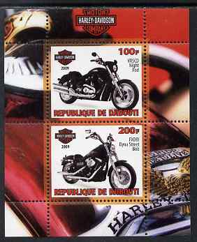 Djibouti 2009 Harley Davidson Motorcycles #2 perf sheetlet containing 2 values unmounted mint, stamps on , stamps on  stamps on motorbikes