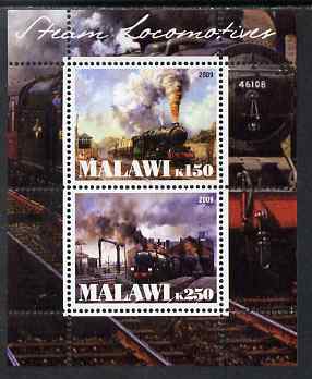 Malawi 2009 Steam Locomotives #1 perf sheetlet containing 2 values unmounted mint, stamps on , stamps on  stamps on railways