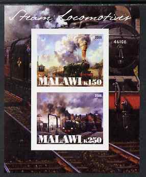 Malawi 2009 Steam Locomotives #1 imperf sheetlet containing 2 values unmounted mint, stamps on , stamps on  stamps on railways