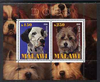 Malawi 2009 Dogs #3 perf sheetlet containing 2 values (Dalmation & West Highland Terrier) unmounted mint, stamps on , stamps on  stamps on dogs