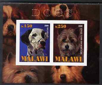 Malawi 2009 Dogs #3 imperf sheetlet containing 2 values (Dalmation & West Highland Terrier) unmounted mint, stamps on , stamps on  stamps on dogs