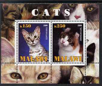 Malawi 2009 Cats #1 perf sheetlet containing 2 values (Egyptian Mau & American Curl) unmounted mint, stamps on cats