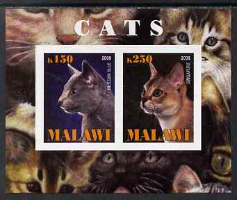 Malawi 2009 Cats #2 imperf sheetlet containing 2 values (Russian Blue & Singapore) unmounted mint, stamps on cats