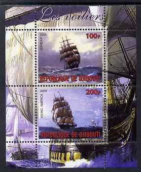 Djibouti 2009 Tall Ships #1 perf sheetlet containing 2 values (Young America & Leander) unmounted mint, stamps on , stamps on  stamps on ships