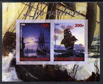 Djibouti 2009 Tall Ships #2 imperf sheetlet containing 2 values (Grand harbour, Malta & Soverign of the Seas) unmounted mint, stamps on ships