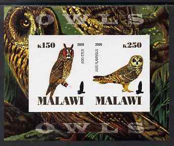 Malawi 2009 Owls #2 imperf sheetlet containing 2 values unmounted mint, stamps on , stamps on  stamps on birds, stamps on  stamps on birds of prey, stamps on  stamps on owls