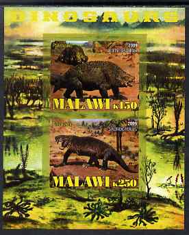 Malawi 2009 Dinosaurs imperf sheetlet containing 2 values unmounted mint, stamps on dinosaurs