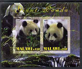 Malawi 2009 Giant Pandas imperf sheetlet containing 2 values unmounted mint, stamps on animals, stamps on pandas, stamps on bears