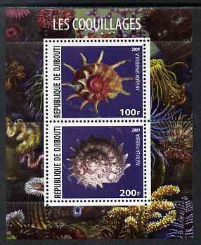 Djibouti 2009 Shells perf sheetlet containing 2 values unmounted mint, stamps on shells, stamps on marine life