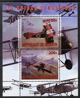 Djibouti 2009 Classic Aircraft perf sheetlet containing 2 values (Fokker DR-1 & Albatros) unmounted mint, stamps on , stamps on  stamps on aviation