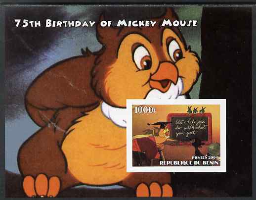 Benin 2004 75th Birthday of Mickey Mouse - Wise Old Owl imperf m/sheet unmounted mint, stamps on , stamps on  stamps on personalities, stamps on  stamps on movies, stamps on  stamps on films, stamps on  stamps on cinema, stamps on  stamps on fairy tales, stamps on  stamps on disney