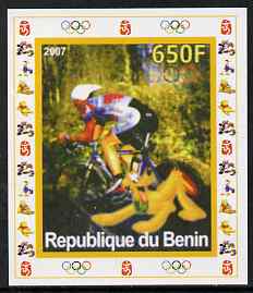 Benin 2007 Cycling #1 - individual imperf deluxe sheet with Olympic Rings & Disney Character unmounted mint. Note this item is privately produced and is offered purely on its thematic appeal, stamps on , stamps on  stamps on sport, stamps on  stamps on olympics, stamps on  stamps on bicycles, stamps on  stamps on disney
