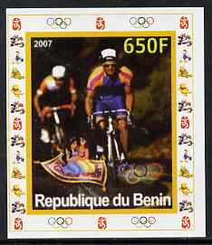 Benin 2007 Cycling #2 - individual imperf deluxe sheet with Olympic Rings & Disney Character unmounted mint. Note this item is privately produced and is offered purely on its thematic appeal, stamps on , stamps on  stamps on sport, stamps on  stamps on olympics, stamps on  stamps on bicycles, stamps on  stamps on disney