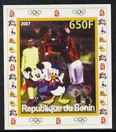 Benin 2007 Football #1 - individual imperf deluxe sheet with Olympic Rings & Disney Character unmounted mint. Note this item is privately produced and is offered purely o..., stamps on sport, stamps on olympics, stamps on football, stamps on disney