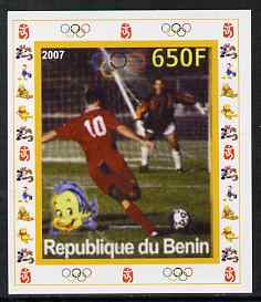 Benin 2007 Football #2 - individual imperf deluxe sheet with Olympic Rings & Disney Character unmounted mint. Note this item is privately produced and is offered purely on its thematic appeal, stamps on sport, stamps on olympics, stamps on football, stamps on disney