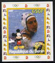 Benin 2007 Water Polo #2 - individual imperf deluxe sheet with Olympic Rings & Disney Character unmounted mint. Note this item is privately produced and is offered purely on its thematic appeal, stamps on sport, stamps on olympics, stamps on water polo, stamps on disney