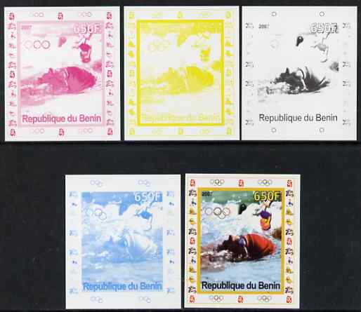 Benin 2007 Swimming #2 - individual deluxe sheet with Olympic Rings & Disney Character - the set of 5 imperf progressive proofs comprising the 4 individual colours plus a..., stamps on sport, stamps on olympics, stamps on swimming, stamps on disney