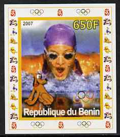 Benin 2007 Swimming #3 - individual imperf deluxe sheet with Olympic Rings & Disney Character unmounted mint. Note this item is privately produced and is offered purely o..., stamps on sport, stamps on olympics, stamps on swimming, stamps on disney