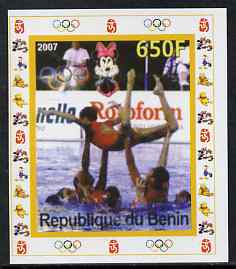 Benin 2007 Synch Swimming - individual imperf deluxe sheet with Olympic Rings & Disney Character unmounted mint. Note this item is privately produced and is offered purel..., stamps on sport, stamps on olympics, stamps on swimming, stamps on disney