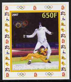 Benin 2007 Fencing - individual imperf deluxe sheet with Olympic Rings & Disney Character unmounted mint. Note this item is privately produced and is offered purely on its thematic appeal, stamps on , stamps on  stamps on sport, stamps on  stamps on olympics, stamps on  stamps on fencing, stamps on  stamps on disney