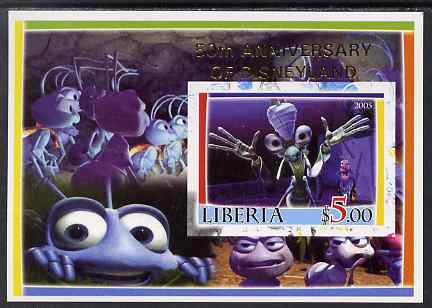 Liberia 2005 50th Anniversary of Disneyland overprint on Bugs life imperf m/sheet #2 unmounted mint, stamps on disney, stamps on insects