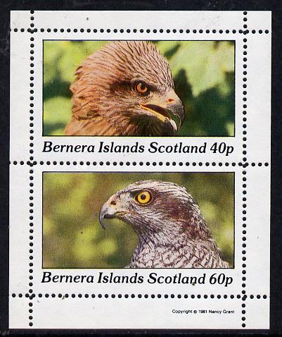 Bernera 1981 Birds of Prey perf  set of 2 values (40p & 60p) unmounted mint, stamps on birds, stamps on birds of prey