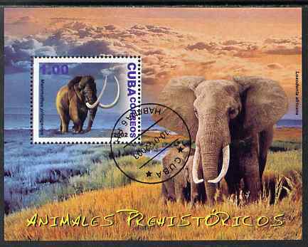 Cuba 2002 Prehistoric Animals (Mammoth & Elephant) perf m/sheet cto used, stamps on dinosaurs, stamps on elephants