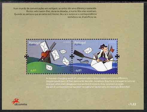 Portugal - Azores 2008 Europa - Writing Letters perf m/sheet containing 2 values unmounted mint SG MS635, stamps on , stamps on  stamps on europa, stamps on  stamps on communications, stamps on  stamps on postal, stamps on  stamps on windmills, stamps on  stamps on rowing