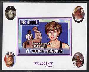 St Thomas & Prince Islands 2007 Princess Diana #1 individual imperf deluxe sheet with background portraits inverted (Churchill, Kennedy, Mandela & the Pope) unmounted min..., stamps on royalty, stamps on diana, stamps on churchill, stamps on kennedy, stamps on personalities, stamps on mandela, stamps on human rights, stamps on nobel, stamps on nobel, stamps on peace, stamps on racism, stamps on human rights