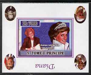St Thomas & Prince Islands 2007 Princess Diana #2 individual imperf deluxe sheet with background portraits inverted (Churchill, Kennedy, Mandela & the Pope) unmounted min..., stamps on royalty, stamps on diana, stamps on churchill, stamps on kennedy, stamps on personalities, stamps on mandela, stamps on human rights, stamps on nobel, stamps on nobel, stamps on peace, stamps on racism, stamps on human rights