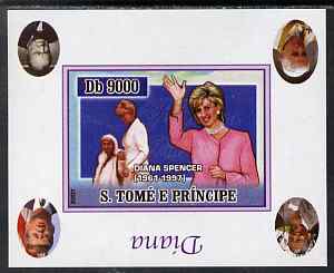 St Thomas & Prince Islands 2007 Princess Diana #4 individual imperf deluxe sheet with background portraits inverted (Churchill, Kennedy, Mandela & the Pope) unmounted mint, stamps on , stamps on  stamps on royalty, stamps on  stamps on diana, stamps on  stamps on churchill, stamps on  stamps on kennedy, stamps on  stamps on personalities, stamps on  stamps on mandela, stamps on  stamps on human rights, stamps on  stamps on nobel, stamps on  stamps on nobel, stamps on  stamps on peace, stamps on  stamps on racism, stamps on  stamps on human rights