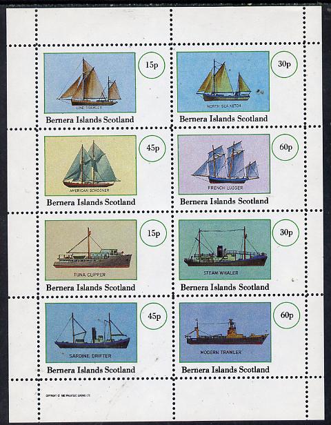 Bernera 1982 Fishing Boats (Trawler, Ketch. Whaler, etc) perf  set of 8 values (15p to 60p) unmounted mint, stamps on , stamps on  stamps on ships    fishing   whaling    whales