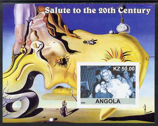 Angola 2002 Salute to the 20th Century #04 imperf s/sheet - Marilyn & Painting by Dali, unmounted mint. Note this item is privately produced and is offered purely on its ..., stamps on personalities, stamps on films, stamps on cinema, stamps on movies, stamps on music, stamps on marilyn, stamps on monroe, stamps on arts, stamps on dali, stamps on 