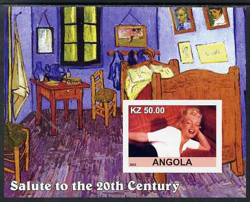 Angola 2002 Salute to the 20th Century #07 imperf s/sheet - Marilyn & Painting by Van Gogh, unmounted mint. Note this item is privately produced and is offered purely on its thematic appeal, stamps on , stamps on  stamps on personalities, stamps on  stamps on films, stamps on  stamps on cinema, stamps on  stamps on movies, stamps on  stamps on music, stamps on  stamps on marilyn, stamps on  stamps on monroe, stamps on  stamps on arts, stamps on  stamps on van gogh, stamps on  stamps on 