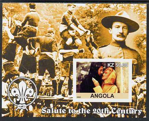 Angola 2002 Salute to the 20th Century #09 imperf s/sheet - Marilyn & Baden Powell, unmounted mint. Note this item is privately produced and is offered purely on its them..., stamps on personalities, stamps on films, stamps on cinema, stamps on movies, stamps on music, stamps on marilyn, stamps on monroe, stamps on scouts