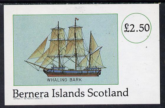 Bernera 1982 Fishing Boats (Whaling Bark) imperf deluxe sheet (£2.50 value) unmounted mint, stamps on ships    fishing   whales
